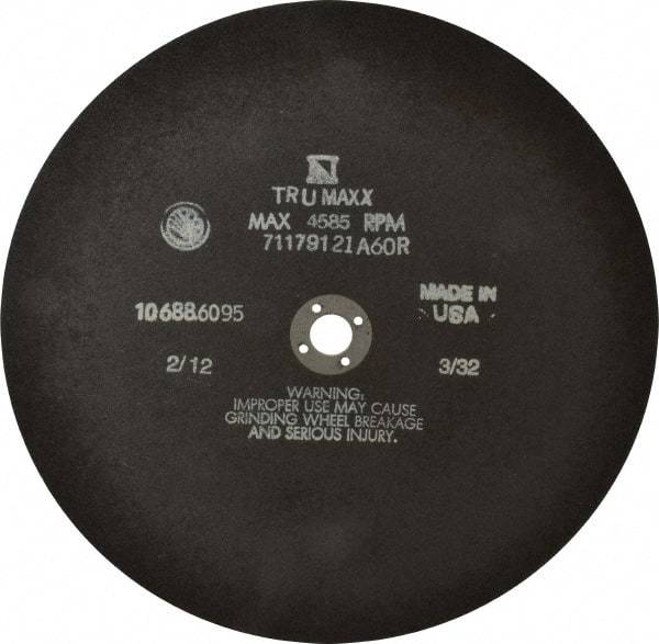 Tru-Maxx - 10" 46 Grit Aluminum Oxide Cutoff Wheel - 3/32" Thick, 5/8" Arbor, 3,629 Max RPM, Use with Stationary Tools - A1 Tooling