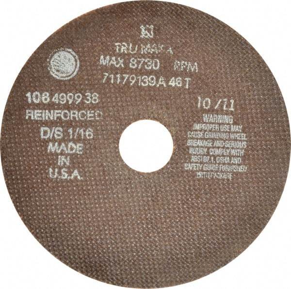 Tru-Maxx - 7" 46 Grit Aluminum Oxide Cutoff Wheel - 1/16" Thick, 1-1/4" Arbor, 6,731 Max RPM, Use with Stationary Tools - A1 Tooling