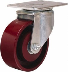 Hamilton - 4" Diam x 1-1/2" Wide x 5-1/16" OAH Top Plate Mount Swivel Caster - Cast Iron, 400 Lb Capacity, Straight Roller Bearing, 3-1/8 x 4-1/8" Plate - A1 Tooling