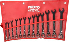 Proto - 13 Piece, 7mm to 19mm, 12 Point Combination Wrench Set - Metric Measurement Standard, Black/Chrome Finish, Comes in Pouch - A1 Tooling