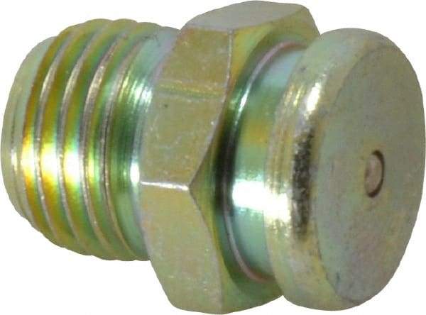 PRO-LUBE - Straight Head Angle, 1/4-18 NPTF Steel Button-Head Grease Fitting - 5/8" Hex, 21mm Overall Height, 12.3mm Shank Length, Zinc Plated Finish - A1 Tooling