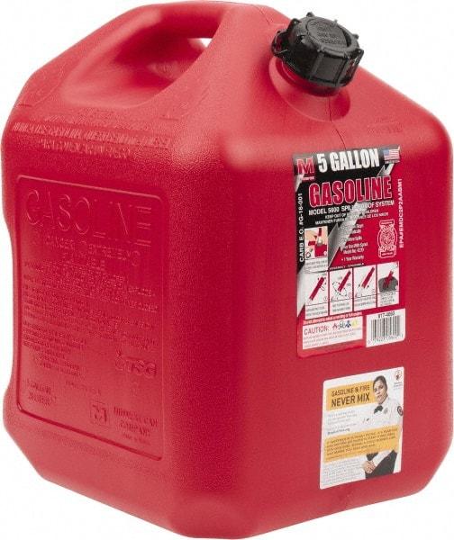 Made in USA - 5 Gal High Density Polyethylene Spill-Proof CARB Gas Can - 16" High x 10-3/4" Diam, Red - A1 Tooling