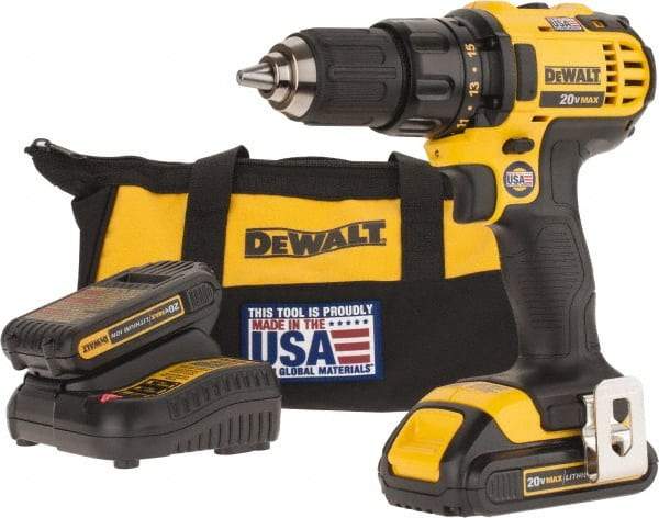 DeWALT - 20 Volt 1/2" Chuck Pistol Grip Handle Cordless Drill - 0-600 & 0-2000 RPM, Keyless Chuck, Reversible, 2 Lithium-Ion Batteries Included - A1 Tooling