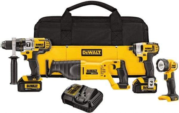 DeWALT - 10 Piece 20 Volt Cordless Tool Combination Kit - Includes 1/2" Hammerdrill, 1/4" Impact Driver & Reciprocating Saw & LED Worklight, Lithium-Ion Battery Included - A1 Tooling