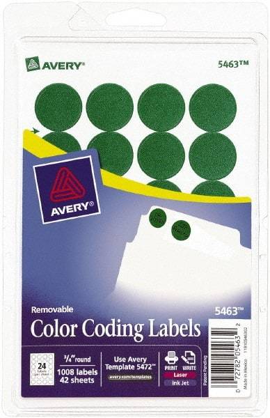 AVERY - 3/4" Wide x 3/4" Long, Green Paper Color Coding Labels - For Laser/Inkjet Printers - A1 Tooling