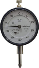 Mitutoyo - 1/2" Range, 0-50-0 Dial Reading, 0.001" Graduation Dial Drop Indicator - 2-1/4" Dial, 0.1" Range per Revolution, 0.001" Accuracy, Revolution Counter - A1 Tooling