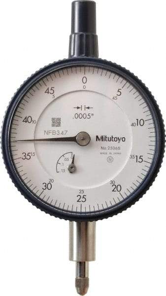 Mitutoyo - 1/8" Range, 0-50 Dial Reading, 0.0005" Graduation Dial Drop Indicator - 2-1/4" Dial, 0.05" Range per Revolution, 0.0005" Accuracy, Revolution Counter - A1 Tooling