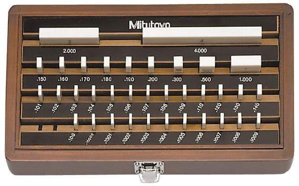 Mitutoyo - 36 Piece, 0.05 to 4", Grade 0, Ceramic Gage Block Set - Square, 12µ (4"), 5µ (0.05-0.4"), 6µ (0.45-1"), 8µ (2") Tolerance - A1 Tooling