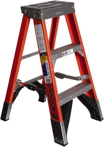 Werner - 2 Steps, 3' High, Type IAA Rating, Fiberglass Step Ladder - 375 Lb Capacity, 19-3/4" Base Width - A1 Tooling