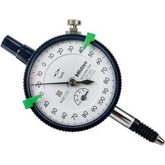 Mitutoyo - 1mm Range, 0-100-0 Dial Reading, 0.001mm Graduation Dial Drop Indicator - 57mm Dial, 0.2mm Range per Revolution, 0.005mm Accuracy, Revolution Counter - A1 Tooling