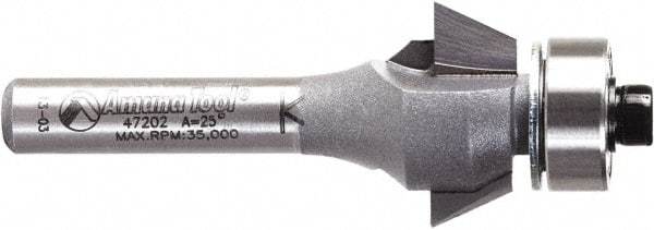 Amana Tool - 3/4" Cut Diam, 9/32" Length of Cut, 2 Flute Chamfer Edge Profile Router Bit - Carbide-Tipped, 1/4" Shank Diam, 2-3/32" OAL, Uncoated - A1 Tooling