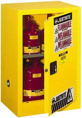 Justrite - 1 Door, 1 Shelf, Yellow Steel Space Saver Safety Cabinet for Flammable and Combustible Liquids - 35" High x 23-1/4" Wide x 18" Deep, Manual Closing Door, 12 Gal Capacity - A1 Tooling