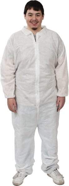 PRO-SAFE - Size XL SMS Chemical Resistant Coveralls - White, Zipper Closure, Elastic Cuffs, Elastic Ankles, Serged Seams, ISO Class 6 - A1 Tooling