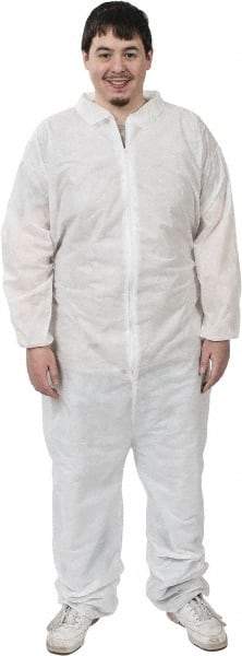 PRO-SAFE - Size L SMS General Purpose Coveralls - White, Zipper Closure, Elastic Cuffs, Elastic Ankles, Serged Seams, ISO Class 6 - A1 Tooling