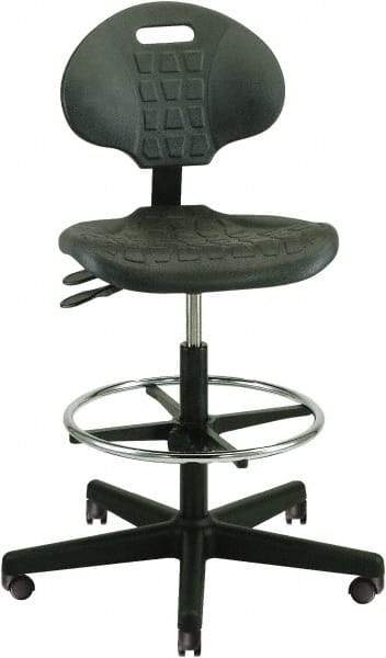 Bevco - 22 to 32" High Adjustable Height Swivel Stool - 27" Wide x 27" Deep, Polyurethane Seat, Black - A1 Tooling