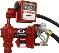 Tuthill - 15 GPM, 3/4" Hose Diam, DC Tank Pump with Manual Nozzle & 807C Meter - 1" Inlet, 3/4" Outlet, 12 Volts, 12' Hose Length, 1/4 hp - A1 Tooling