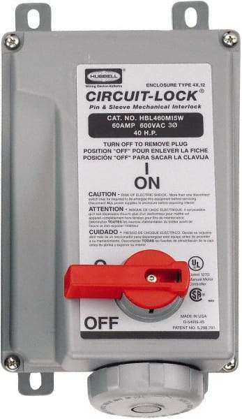 Hubbell Wiring Device-Kellems - 3 Phase, 600 VAC, 30 Amp, 20 hp, 4 Pin Configuration, Interlock Receptacle - 3 Poles, IEC 60309, Black - A1 Tooling