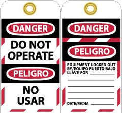 NMC - 3" High x 6" Long, DANGER - DO NOT OPERATE, Safety & Facility Lockout Tag - Tag Header: Danger, 2 Sides, Black, Red & White Unrippable Vinyl - A1 Tooling