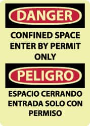 NMC - "Danger - Confined Space - Enter by Permit Only", 14" Long x 10" Wide, Rigid Plastic Safety Sign - Rectangle, 0.05" Thick, Use for Accident Prevention - A1 Tooling