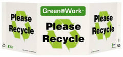 NMC - "Green @ Work - Please Recycle", 7-1/2" Long x 20" Wide, Rigid Plastic Safety Sign - Rectangle, 0.01" Thick, Use for Restroom, Janitorial & Housekeeping - A1 Tooling