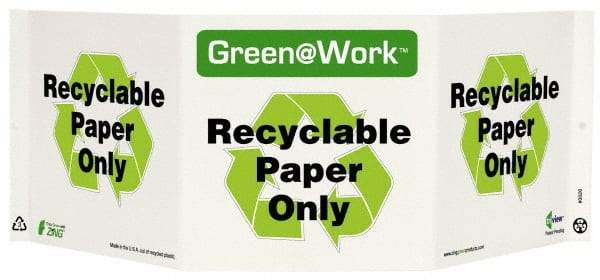 NMC - "Green @ Work - Recyclable Paper Only", 7-1/2" Long x 20" Wide, Rigid Plastic Safety Sign - Rectangle, 0.01" Thick, Use for Restroom, Janitorial & Housekeeping - A1 Tooling