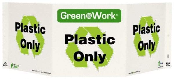 NMC - "Green @ Work - Plastic Only", 7-1/2" Long x 20" Wide, Rigid Plastic Safety Sign - Rectangle, 0.01" Thick, Use for Restroom, Janitorial & Housekeeping - A1 Tooling