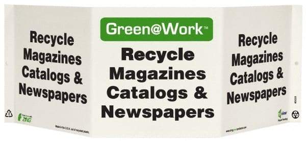 NMC - "Green @ Work - Recycle Magazines Catalogs and Newspapers", 7-1/2" Long x 20" Wide, Rigid Plastic Safety Sign - Rectangle, 0.01" Thick, Use for Restroom, Janitorial & Housekeeping - A1 Tooling