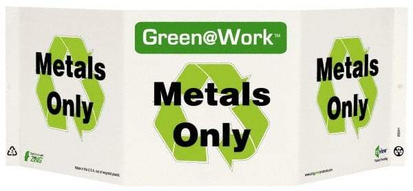 NMC - "Green @ Work - Metals Only", 7-1/2" Long x 20" Wide, Rigid Plastic Safety Sign - Rectangle, 0.01" Thick, Use for Restroom, Janitorial & Housekeeping - A1 Tooling