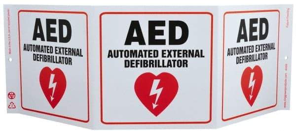 NMC - "AED - Automatic External Defibrillator", 7-1/2" Long x 20" Wide, Rigid Plastic Safety Sign - Rectangle, 0.01" Thick, Use for First Aid - A1 Tooling