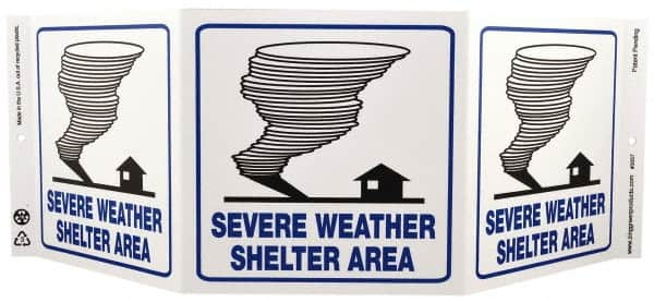 NMC - "Severe Weather Shelter Area", 7-1/2" Long x 20" Wide, Rigid Plastic Safety Sign - Rectangle, 0.01" Thick, Use for Accident Prevention - A1 Tooling