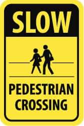 NMC - "Slow - Pedestrian Crossing", "Pedestrians Crossing", 12" Wide x 18" High, Aluminum Pedestrian Crossing Signs - 0.08" Thick, Black on Yellow, High Intensity Reflectivity, Rectangle, Post Mount - A1 Tooling