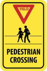 NMC - "Yield - Pedestrian Crossing", "Pedestrians, Red Triangle", 18" Wide x 24" High, Aluminum Pedestrian Crossing Signs - 0.08" Thick, Red & Black on Yellow, Engineer Grade Reflectivity, Rectangle, Post Mount - A1 Tooling