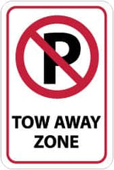 NMC - "Tow Away Zone", "Strike on P", 12" Wide x 18" High, Aluminum No Parking & Tow Away Signs - 0.08" Thick, Red & Black on White, High Intensity Reflectivity, Rectangle, Post Mount - A1 Tooling