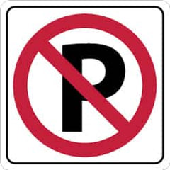 NMC - "Strike on P", 24" Wide x 24" High, Aluminum No Parking & Tow Away Signs - 0.08" Thick, Red & Black on White, Engineer Grade Reflectivity, Square, Post Mount - A1 Tooling