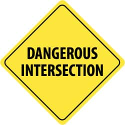 NMC - "Dangerous Intersection", 24" Wide x 24" High, Aluminum Traffic Control Signs - 0.08" Thick, Black on Yellow, Engineer Grade Reflectivity, Diamond, Post Mount - A1 Tooling