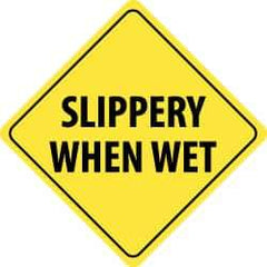 NMC - "Slippery When Wet", 24" Wide x 24" High, Aluminum Traffic Control Signs - 0.08" Thick, Black on Yellow, Engineer Grade Reflectivity, Diamond, Post Mount - A1 Tooling