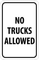 NMC - "No Trucks Allowed", 12" Wide x 18" High, Aluminum Parking Lot Traffic Signs - 0.08" Thick, Black on White, High Intensity Reflectivity, Rectangle, Post Mount - A1 Tooling