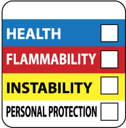 NMC - Hazardous Materials Label - Legend: Health - Flammability - Instability - Personal Protection, English, Blue, Red, Yellow & White, 4" Long x 4" High, Sign Muscle Finish - A1 Tooling