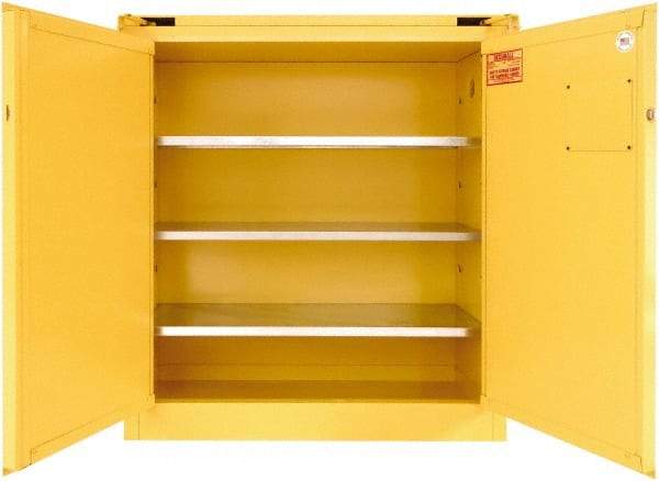 Securall Cabinets - 2 Door, 3 Shelf, Yellow Steel Standard Safety Cabinet for Flammable and Combustible Liquids - 46" High x 43" Wide x 18" Deep, Self Closing Door, 3 Point Key Lock, 40 Gal Capacity - A1 Tooling