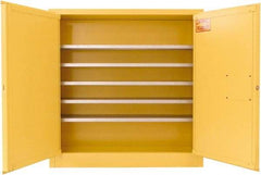 Securall Cabinets - 2 Door, 5 Shelf, Yellow Steel Wall Mount Safety Cabinet for Flammable and Combustible Liquids - 44" High x 43" Wide x 12" Deep, Manual Closing Door, 3 Point Key Lock, 24 Gal Capacity - A1 Tooling