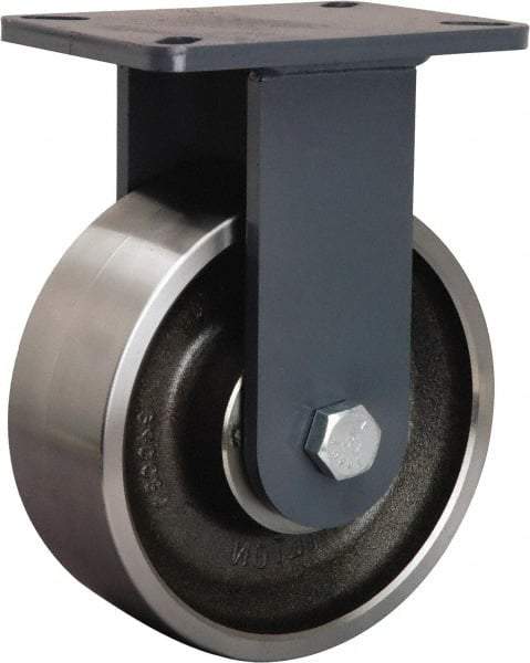 Hamilton - 8" Diam x 3" Wide x 10-1/2" OAH Top Plate Mount Rigid Caster - Forged Steel, 6,000 Lb Capacity, Sealed Precision Ball Bearing, 5-1/4 x 7-1/4" Plate - A1 Tooling