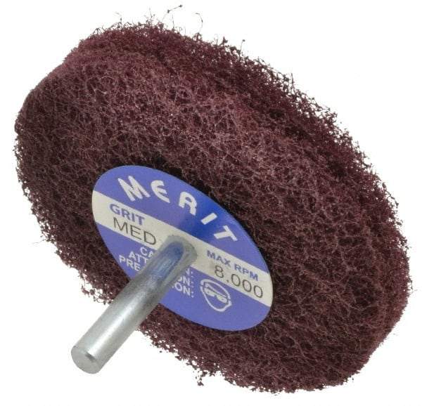 Merit Abrasives - 3" Diam, Medium Mounted Scrubber Buffing Wheel - 2 Ply, Medium Grade, 1/4" Shank Diam, 8,000 RPM - A1 Tooling