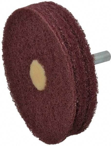 Merit Abrasives - 3" Diam, Medium Mounted Scrubber Buffing Wheel - 3 Ply, Very Fine Grade, 1/4" Shank Diam, 8,000 RPM - A1 Tooling