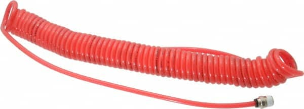 PRO-SOURCE - 0.16 ID, 1/4 Thread, 20' Long, Red Polyurethane Coiled & Self Storing Hose - 125 Max psi, Male Swivel x Male Swivel - A1 Tooling