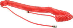 PRO-SOURCE - 0.16 ID, 1/4 Thread, 25' Long, Red Polyurethane Coiled & Self Storing Hose - 125 Max psi, Male Swivel x Male Swivel - A1 Tooling