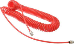 PRO-SOURCE - 0.16 ID, 1/4 Thread, 30' Long, Red Polyurethane Coiled & Self Storing Hose - 125 Max psi, Male Swivel x Male Swivel - A1 Tooling