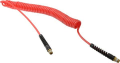 PRO-SOURCE - 3/16" ID, 1/4 Thread, 20' Long, Red Polyurethane Coiled & Self Storing Hose - 147 Max psi, Male Swivel x Male Swivel - A1 Tooling