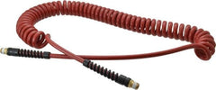 PRO-SOURCE - 1/4" ID, 1/4 Thread, 20' Long, Red Polyurethane Coiled & Self Storing Hose - 220 Max psi, Male Swivel x Male Swivel - A1 Tooling