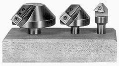 APT - 3 Countersinks, 90° Included Angle, 1/4 to 3/4" Cut Diam Smallest Tool, 1-1/4 to 2-1/2" Cut Diam Largest Tool, Square & Triangle SPGH & TPGH Inserts Indexable Countersink Set - 1/2" Shank Diam, 3/8, 1/2° Inscribed Circle, 3 Inserts - A1 Tooling