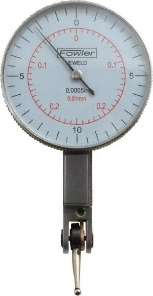 Fowler - 0.02 Inch Range, 0.0005 Inch Dial Graduation, Horizontal Dial Test Indicator - 1-1/2 Inch White Dial, 0-0.25-0; 0-10-0 Dial Reading - A1 Tooling